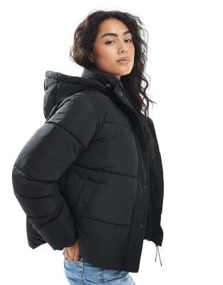 Cotton On Puffer Jacket With Removable Hood In Black