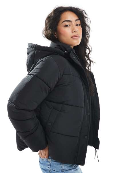Cotton On puffer jacket with removable hood in black - view 1