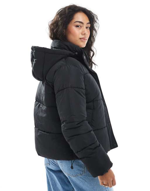 Cotton On puffer jacket with removable hood in black