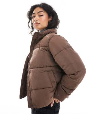 Cotton On Puffer Jacket With Removable Hood In Brown