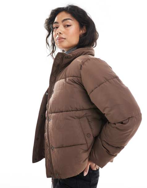 Cotton On puffer jacket with removable hood in taupe