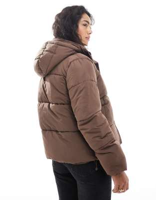 Cotton On Puffer Jacket With Removable Hood In Brown