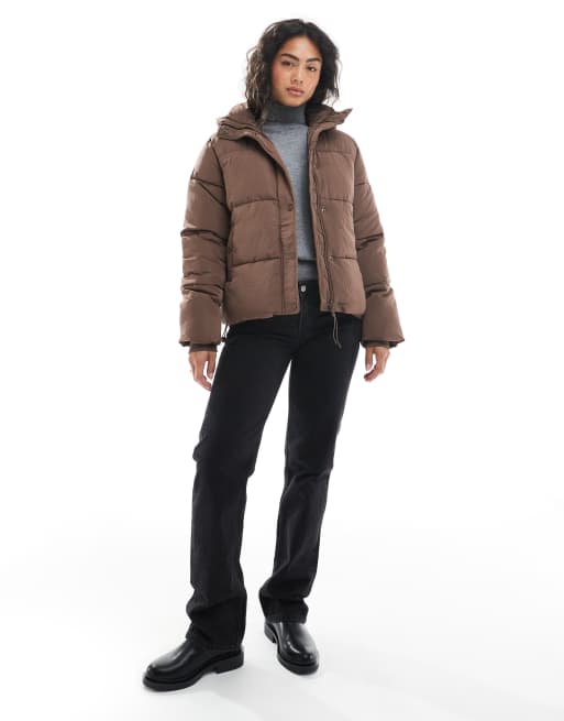 Cotton On puffer jacket with removable hood in taupe, 3 of 4