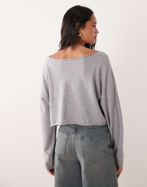 Cotton On - Pull confort en maille à épaules dénudées - Gris clair chiné, 3 de 4