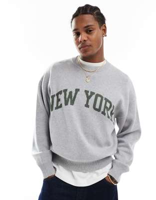 Cotton On - Pull en maille à imprimé New York - Gris - view 1