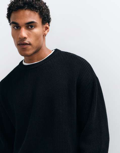 Cotton On pull en maille coupe carrée col rond noir intense - view 1
