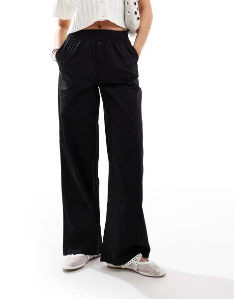 Cotton  On pull on wide leg trousers in black - view 1