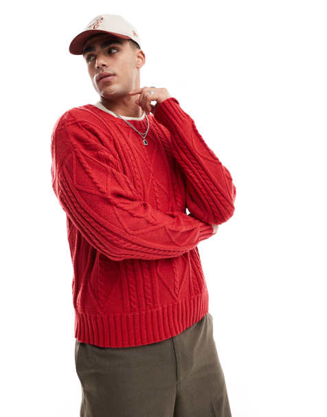 Cotton On - Pull ras de cou en maille torsadée - Rouge - view 1