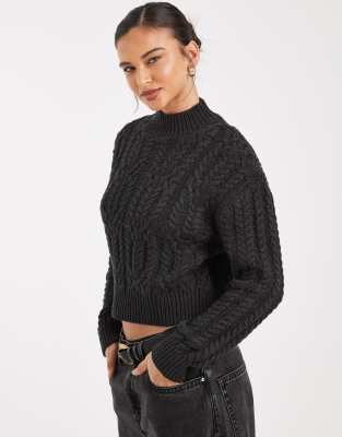 Cotton On - Pullover in Anthrazit meliert mit Zopfmuster-Grau