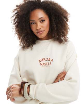 Cotton On - Pullover in Kokosnussweiß mit Rundhalsausschnitt und Orangen-Fruchtprint-Bunt