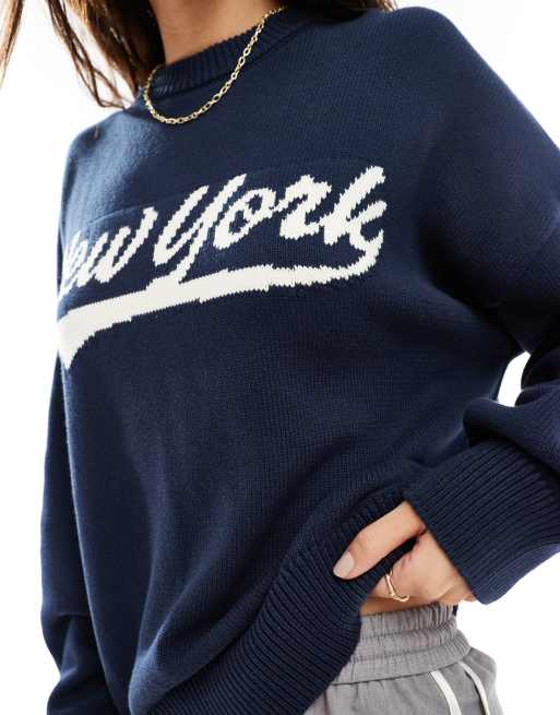 Cotton On – Pullover in Marineblau mit Rundhalsausschnitt und New York-Grafik, 2 von 4