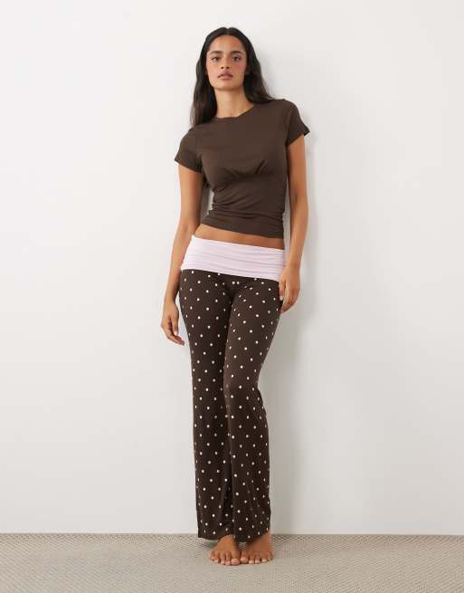Cotton On pyjama airy soft t-shirt and roll over pants in pink brown polka dot, 2 of 4