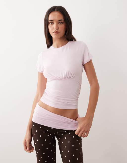 Cotton On pyjama airy soft t-shirt and roll over pants in pink brown polka dot, 3 of 4