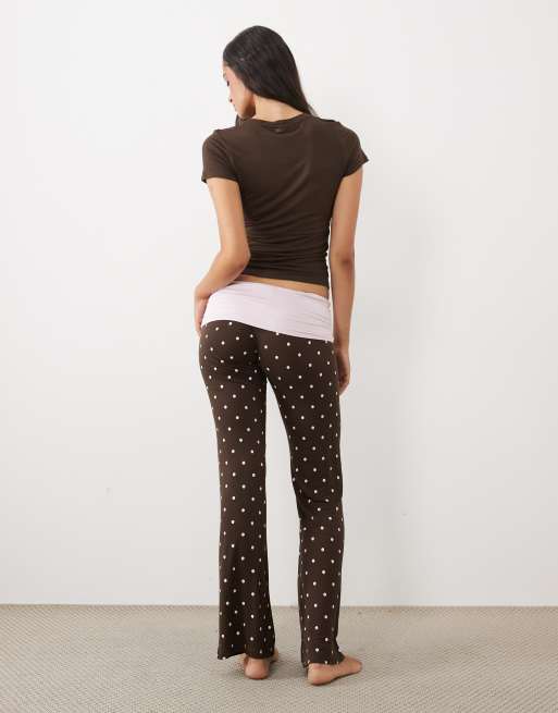 Cotton On pyjama airy soft t-shirt and roll over trousers in pink brown polka dot, 4 of 4