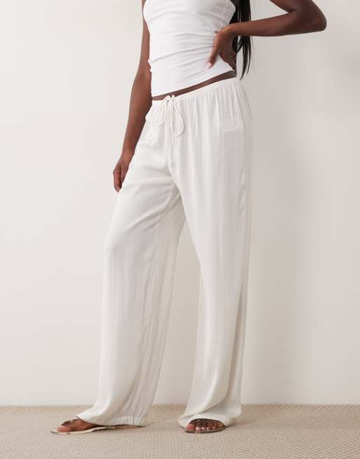 Cotton On – Pyjama-Hose aus gewaschenem Satin in Cremeweiß mit weitem Bein, 2 von 5