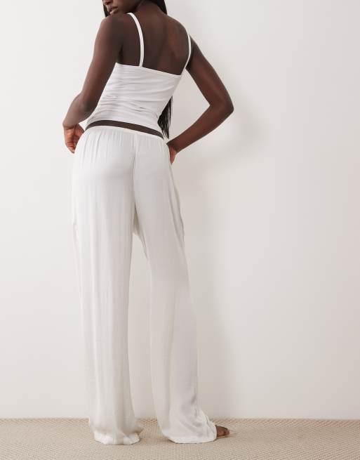 Cotton On – Pyjama-Hose aus gewaschenem Satin in Cremeweiß mit weitem Bein, 5 von 5