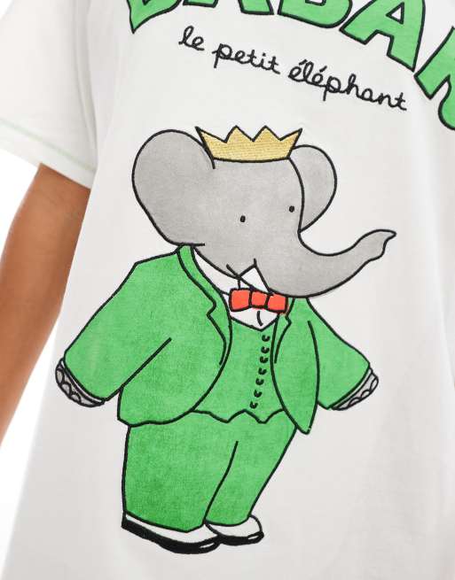 Cotton On – Pyjama-Nachthemd im T-Shirt-Stil mit „Babar le petit éléphant-“Grafik, 3 von 4