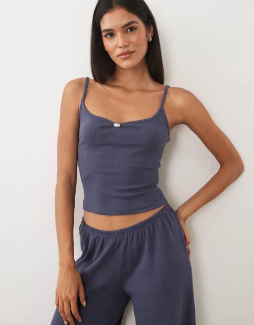 Cotton On pyjama pointelle cami and wide leg trouser in steely blue, 3 of 4