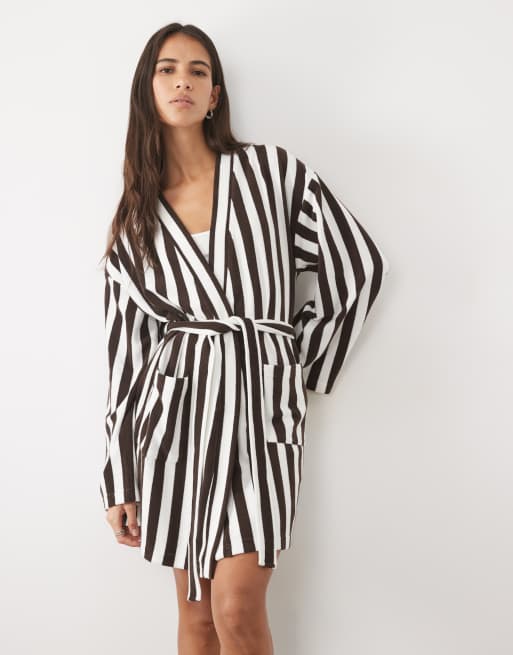 Cotton On pyjama robe in brown and white stripe, 2 of 4