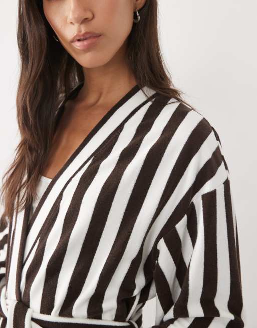 Cotton On pyjama robe in brown and white stripe, 3 of 4