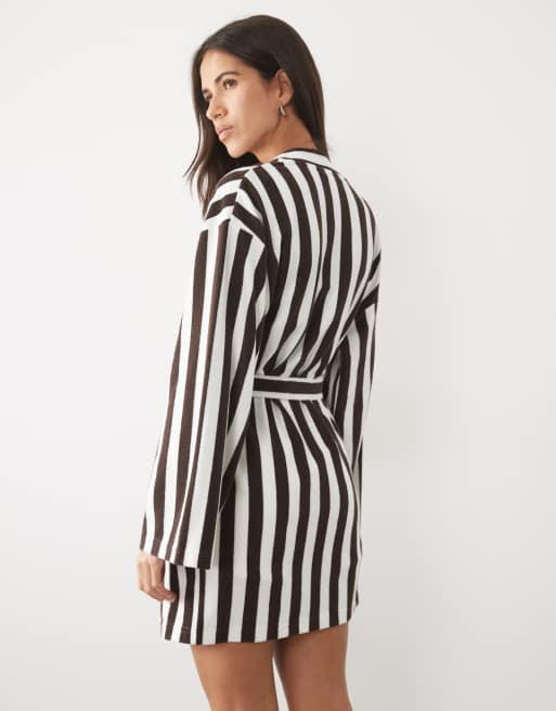 Cotton On pyjama robe in brown and white stripe, 4 of 4