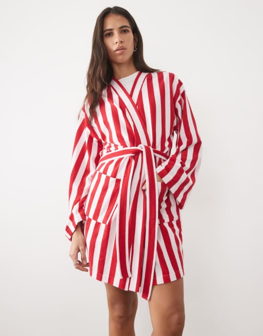 Cotton On pyjama robe in pink and cherry stripe, 2 of 4