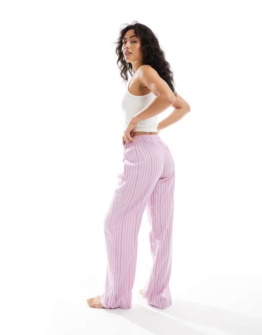 Cotton On – Pyjamahose aus Flanell in Orchidee und Flieder gestreift mit weitem Bein, 4 von 4