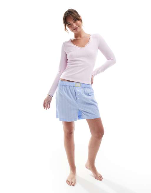 Cotton On - Pyjamatop met wafelstructuur, kanten rand en lange mouwen in roze, 2 van 4