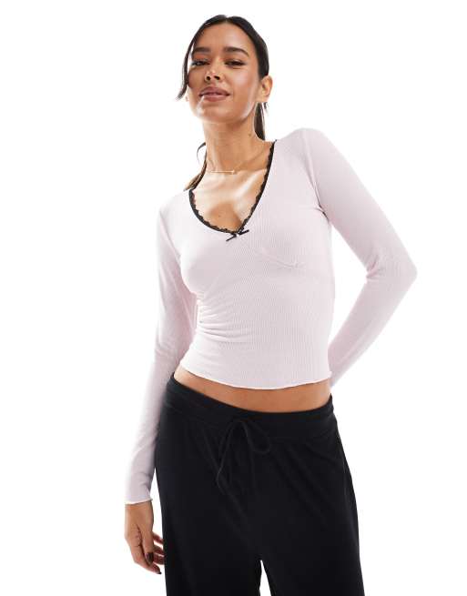 Cotton On - Pyjamatop van wafelstof met lange mouwen in roze