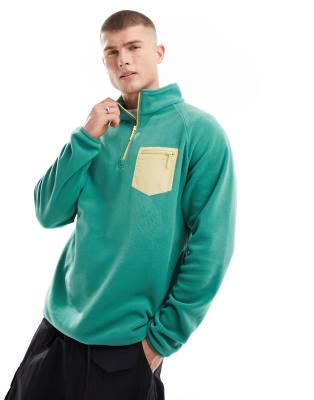 Cotton On quarter zip relaxed fleece sweatshirt with contrast pocket in washed green