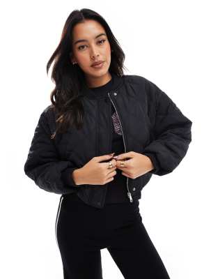 Cotton:On Cotton On quilted rib bomber jacket in black-White