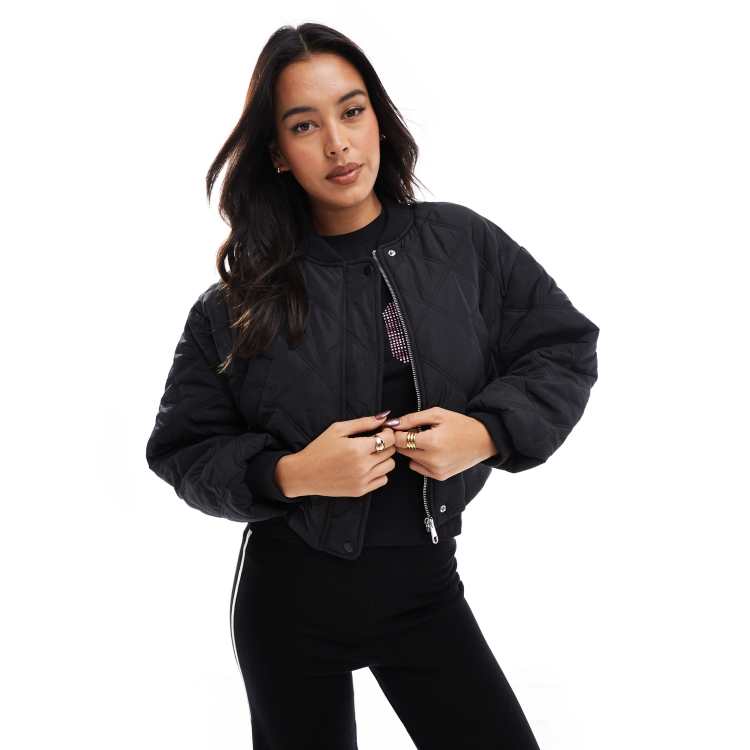Cotton On quilted rib bomber jacket in black | ASOS