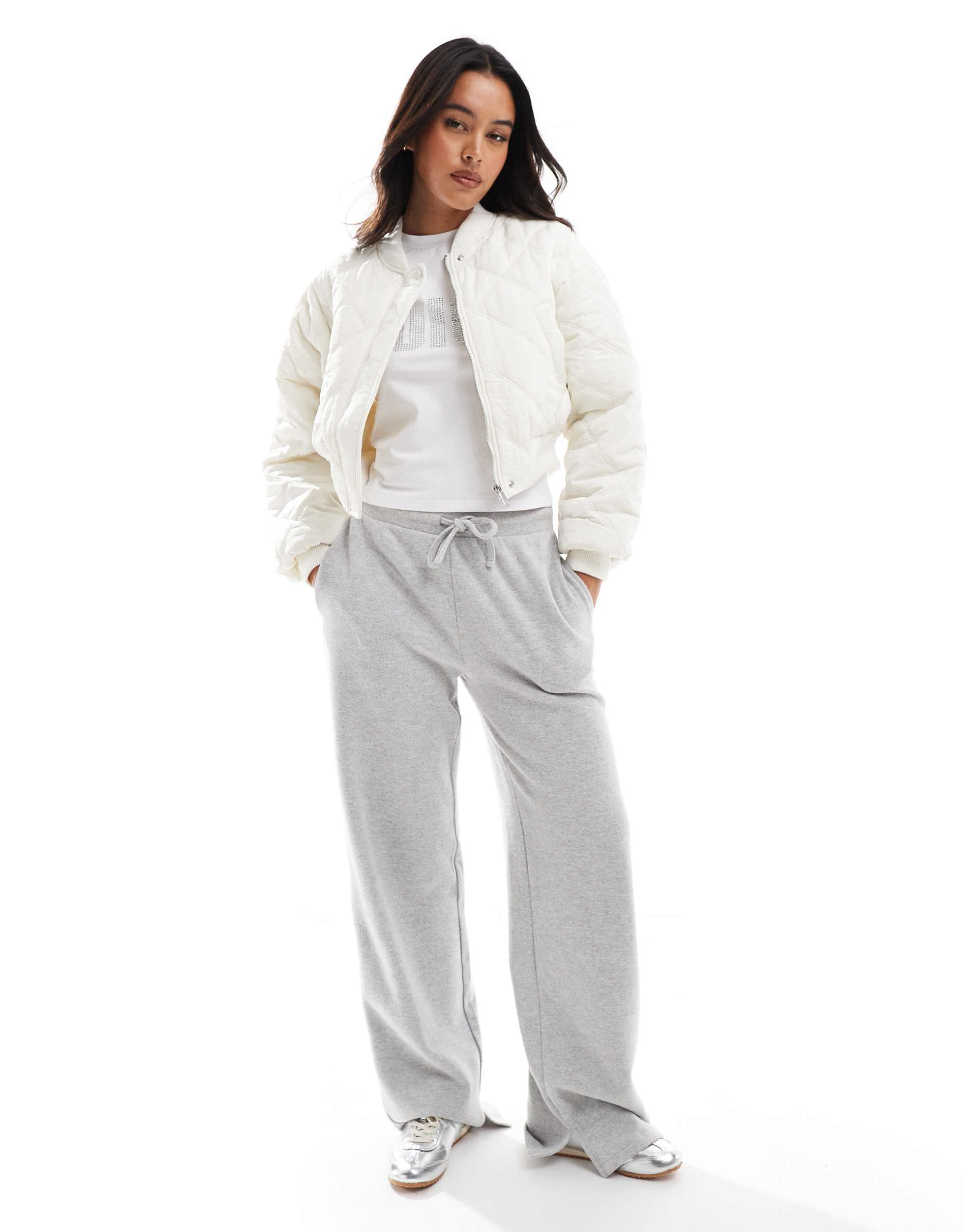 cotton on quilted rib bomber jacket in coconut milk