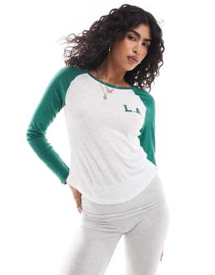 Cotton:On Cotton On raglan long sleeve sleep top with LA graphic-Green