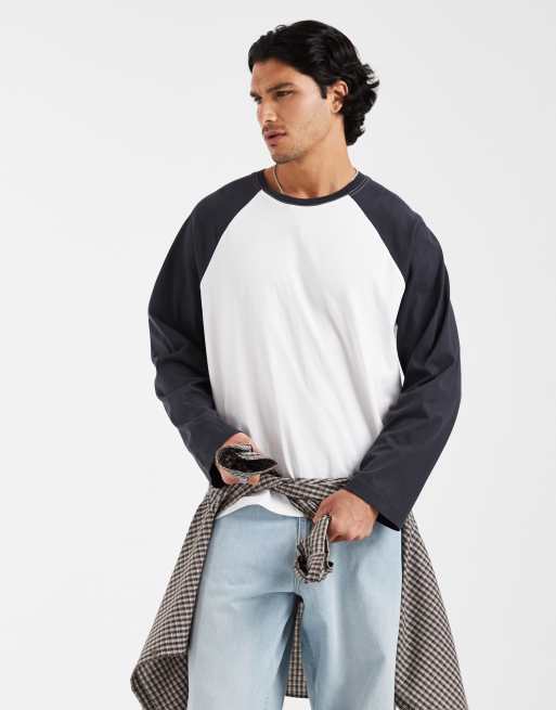 Cotton On raglan long sleeve t-shirt in vintage white and washed black
