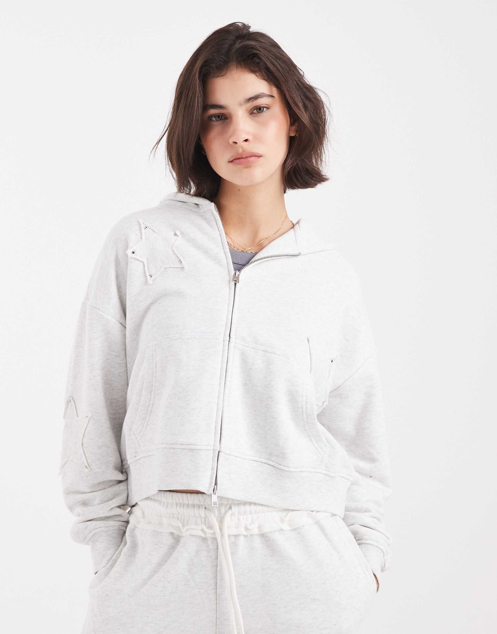 cotton on raglan oversized hoodie with star appliqués in heathered cloud - part of a set