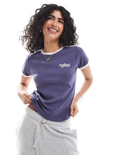 Cotton On – Randig, avslappnad t-shirt med Portland-tryck - view 1