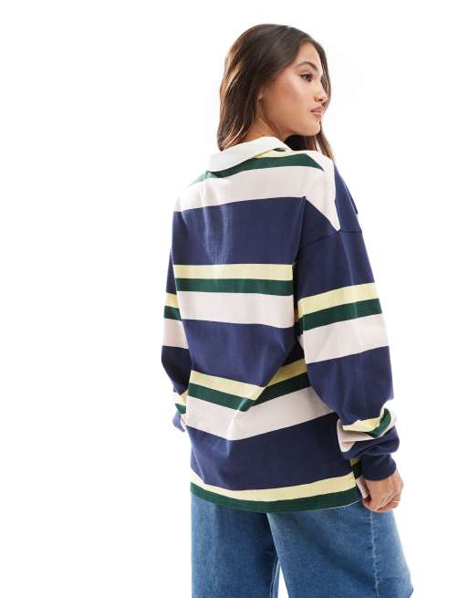 Cotton On – Randig pikétröja i oversize med långa ärmar i fleece, 4 av 4