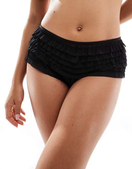 Cotton On rara ruffle cheeky briefs in black
