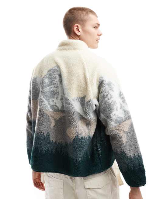 Cotton On - Rechte fleece met kwartrits en bergen in botkleur, 2 van 4