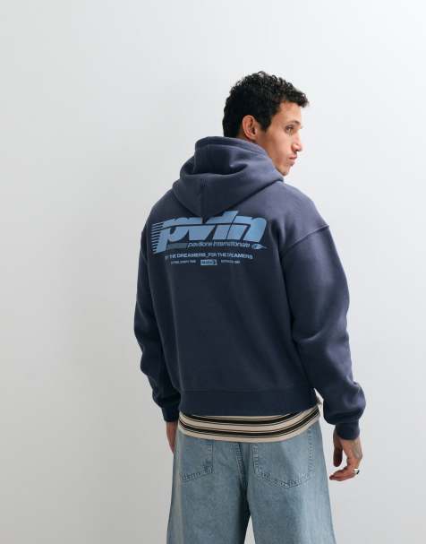 Cotton On - Rechte hoodie met grafische print in denim blauw - view 1