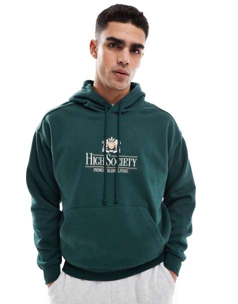 Cotton On - Rechte hoodie met High Society-borduursel in groen - view 1