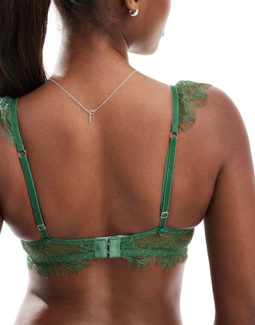 Cotton On - Reggiseno foderato in pizzo cigliato color verde bonsai, 3 di 4