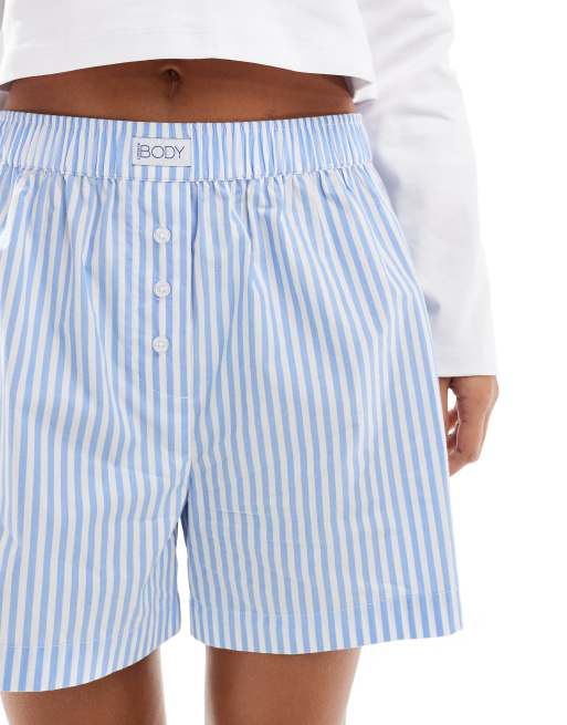 Cotton On relaxed boxer pajama shorts in blue stripe ASOS