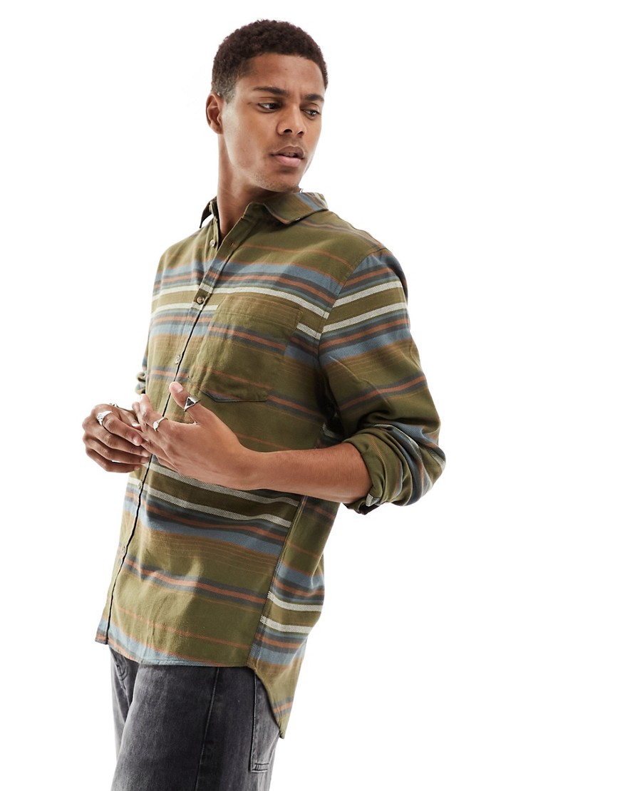 Cotton On relaxed button front shirt in khaki stripe-Green