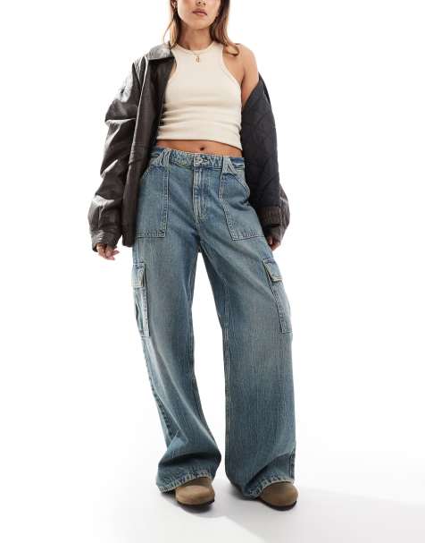 Cotton On Relaxed cargo jean in mid blue 
