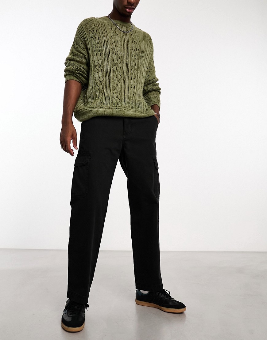 Cotton On relaxed cargo trousers in herringbone black
