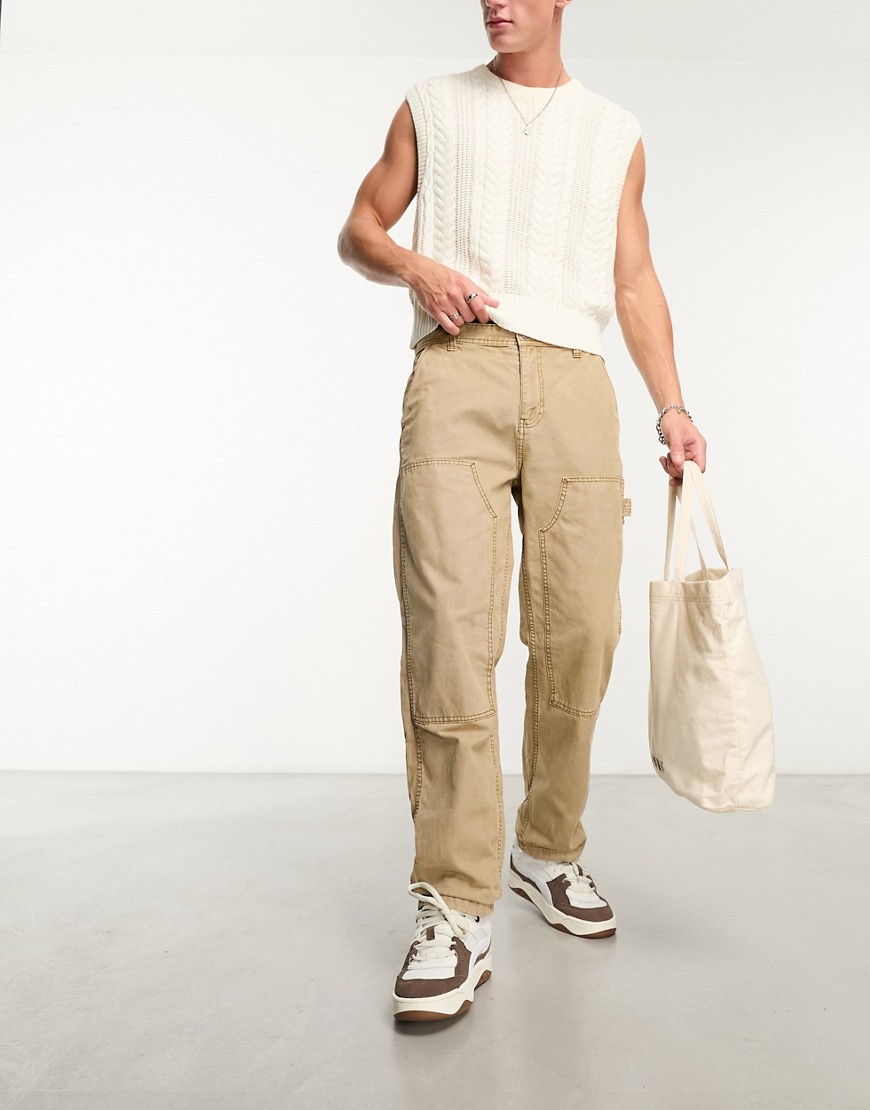 Cotton On relaxed carpenter trousers in stone-Neutral