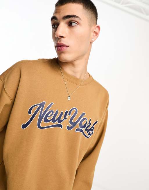Cotton On relaxed classic sweatshirt in washed brown with New York graphic 