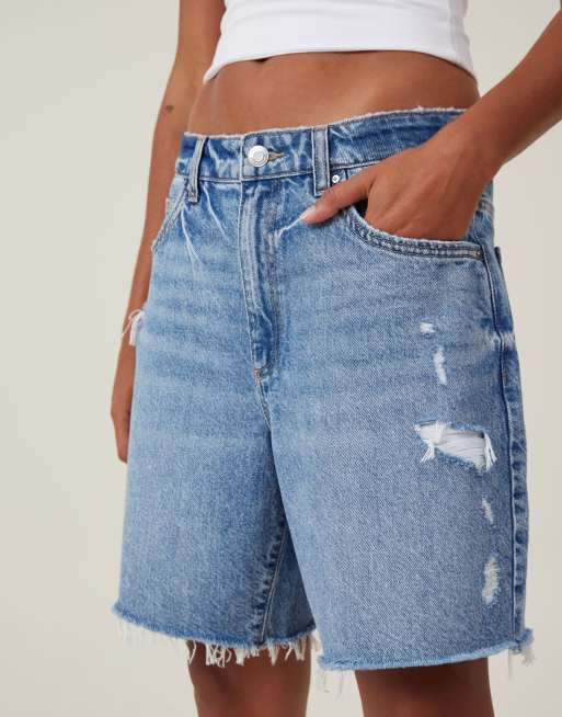 Cotton On Relaxed denim short in blue haze rip - MBLUE